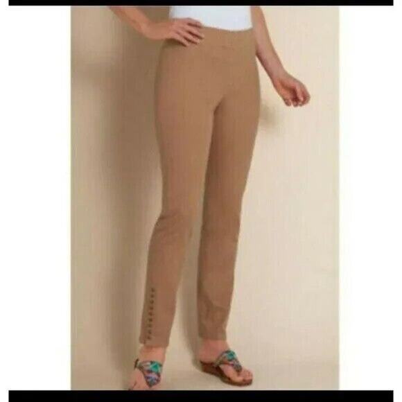 Soft Surroundings Metro Pants Womens M Elastic Waist Shapes Slim Khaki Pull On - Picture 1 of 11